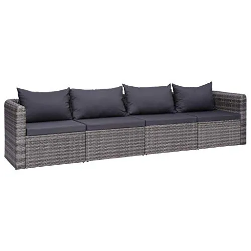 vidaXL Set Divani da Giardino 4 pz con Cuscini per Schienale e Seduta Sofa Arredi per Esterni Salotto in Polyrattan Grigio e Acciaio Verniciato