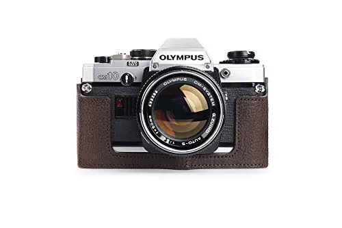 Zakao - Custodia per Olympus OM-40, fatta a mano, in vera pelle, per fotocamera Olympus OM-10 OM-20 OM-30 OM-40 (senza maniglia) con cinturino (caffè)