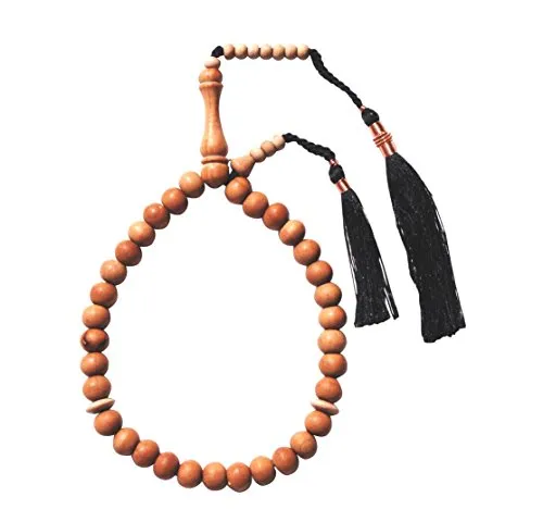 Perline Esotiche Fatte a Mano in Legno di Sandalo Tasbih 33 Perline con Nappe in Rame