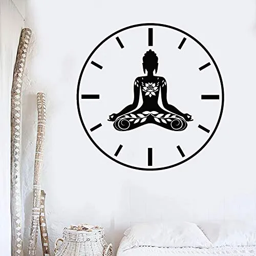 wopiaol Yoga Time Decalcomania da Muro Orologio Creativo Lotus Meditation Posa Fiore Zen Adesivi per finestre in Vinile Yoga Studio Interior Decor Murale