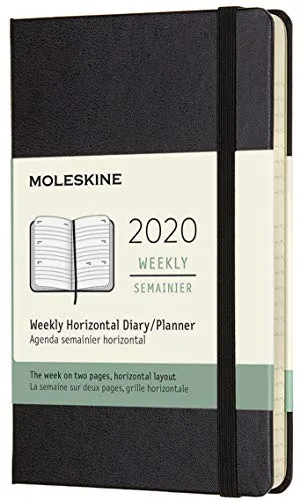 (modello precedente) - Moleskine Agenda Settimanale Orizzontale 12 Mesi, Copertina Rigida e Chiusura ad Elastico, Colore Nero, Dimensione Pocket 9 x 14 cm