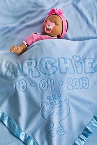 Coperta bambino personalizzato con nome e data di nascita Regalo neonato, dimensioni 88x88CM Blu