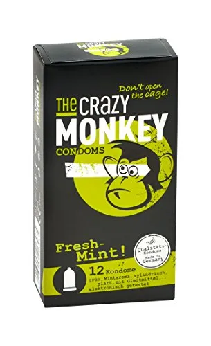 The Crazy Monkey Condoms - Fresh Mint - preservativi verdi con sapore di menta - 12 condoms - Made in Germany