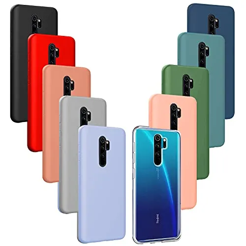 Iuveruln 10X Cover Compatibile con Xiaomi Redmi Note 8 PRO, Custodia in TPU Tinta Unita Silicone Morbido, Cover Ultra Sottile AntiGraffio e Antiurto- Trasparente+9 Colori