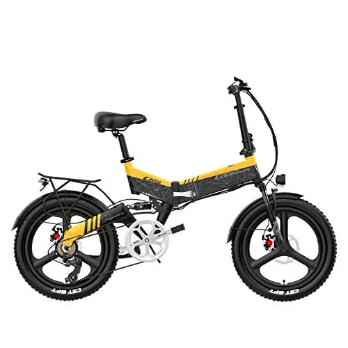 G650 Bicicletta elettrica pieghevole a 20 pollici 5 Pedali di livello Assist Sospensioni anteriori e posteriori (giallo, 10.4Ah)