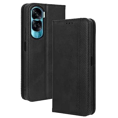 DEDUX Portafoglio Custodia Cover per Honor 90 Lite, Cover Biglietti Visita Pelle Retro con Chiusura Magnetica Premium Pu Flip. Nero