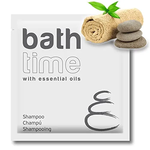 GPQ - Shampoo Hotel Bath Time | 400 Monodose | Linea Cortesia | Per Capelli | Con Balsamo, Senza Parabeni | Scatola di Mini Shampoo per Albergo, B&B, Case Vacanza, AirBnb, Viaggio | Prodotto nell'UE