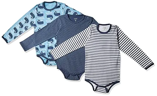 Care Body LS - AOP (3-pack), Body Neonato Manica Lunga Unisex - Bimbi 0-24, Blu Sky Blue (720), 0-1 mesi