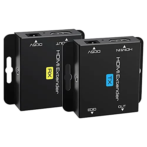 VEDINDUST HDMI Extender, Over Cat5e/6/7 Ethernet Trasmettitore HDMI Ricevitore Supporto Preimpostazioni EDID 1080p POC (Solo bisogno di alimentazione TX per lavoro) (1080P 50m POC)