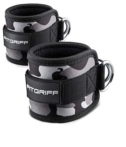 Fitgriff® Cavigliere Cavi Palestra V1 (Imbottite) - Cinghie Caviglie per Kick Back, Allenamento dei Glutei e delle Gambe - (2 Pezzi) Ankle Straps Gym per Donna & Uomo (Camo)