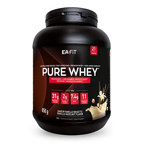 Pure Whey EAFIT | Proteine del Siero di Latte in Polvere | Vaniglia Nocciola | Proteine WP tri-fonte | Aminoacidi ed Enzimi Digestivi | Sviluppo Muscolare | Assimilazione Rapida | Whey Protein | 850g