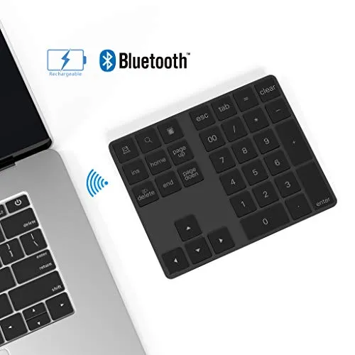 Rytaki Tastierino Numerico, Wireless Bluetooth con più Scorciatoie Tastierino 34 Tasti Portatile Sottile per iPad/Mac/Laptop/PC Compatibile con Windows Android iOS System