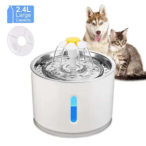 Fontanella per Gatti HITECHLIFE Distributore di Acqua per Gatti Fontanella Automatico D'acqua 2.4L di Grande Capacità Fontana Silenziosa Livello di Acqua Visibile