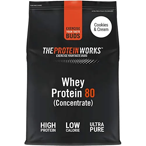 THE PROTEIN WORKS Proteine Whey 80 (Concentrate) In Polvere | 82% Di Proteine | Frullato Proteico Povero Di Zuccheri | Panna & Biscotti | 500g