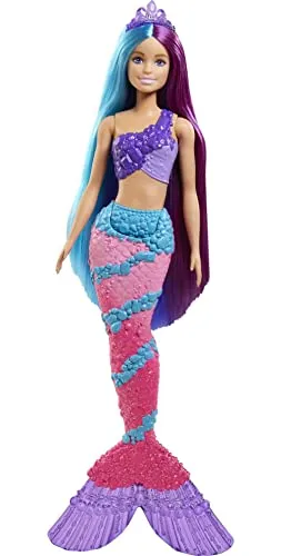 Barbie Dreamtopia Bambola Sirena con Lunghissimi Capelli Fantasia Bicolore e Accessori, Giocattolo per Bambini 3+Anni,GTF39