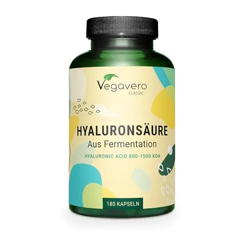 ACIDO IALURONICO Vegavero® | 600 mg | 180 capsule: 6 Mesi di Fornitura | 100% NATURALE: da fermentazione | 800-1500 kDa | Vegan Hyaluronic Acid