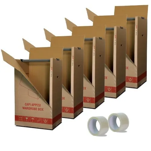 Simba Paper Design Kit 5 Scatole Cartone Porta Abiti Capi Appesi cm. 50x60 H 111 con appendino + 2 Nastri Adesivi Omaggio