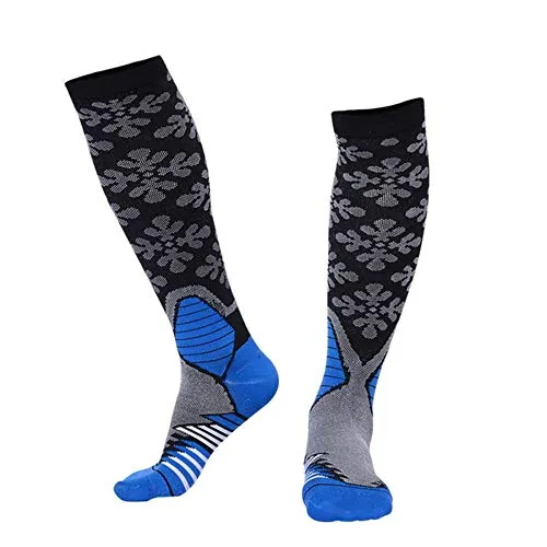 Calzini Sportivi Unisex Ad Alta Compressione per Il Ginocchio In Esecuzione Elasticizzati Stecche di Volo Calzino Atletico Uomo Donna CicliS/Mo (3 Paia) Azul Medio