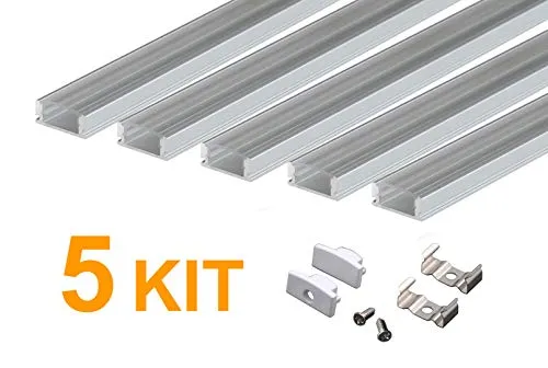 KingLed - 5pz di Profilo in Alluminio da 1mt a Forma U Modello CC-32 con Coperchio Trasparente in Plexiglass per Striscia Led Cod 0626