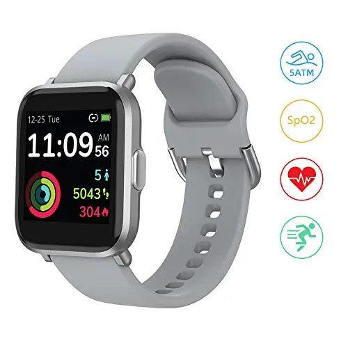 Smartwatch, YONMIG Orologio Fitness Uomo Donna, Smart Watch Touch con Saturimetro(SpO2)/Cardiofrequenzimetro da Polso, Fitness Tracker Sportivo Impermeabile 5ATM Bambini Cronometro per Android iOS