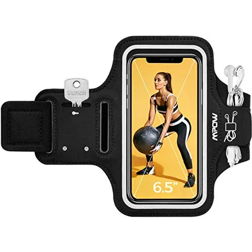 Mpow Fascia da Braccio, Portacellulare per Correre & Esercizi， [Fino a 6,5''] Sweatproof Porta Cellulare Braccio per iPhone 11 PRO Max/XS Max/X/XR/8 Plus/8/7, Galaxy S10/S9 Plus/Huawei P20 PRO, Nero