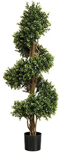 Buxus artificiale (bosso), albero topiario a spirale in vero legno, adatto per uso esterno., legno, Verde, 1,5 m