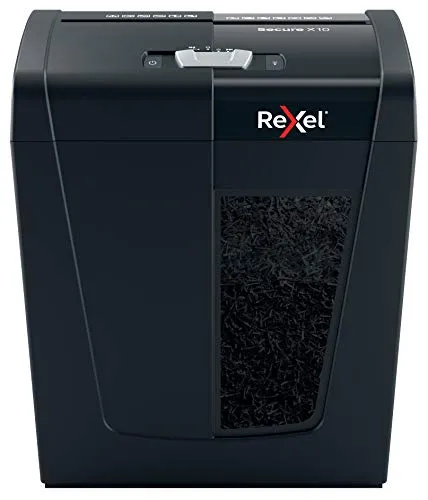 Rexel Secure X10, Distruggidocumenti Manuale Personal, 10 Fogli, Taglio a Frammenti, Sicurezza P-4, Capacità 18 litri, 2020124