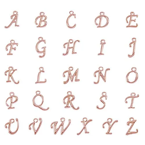 PandaHall Elite 208pcs Lega A-Z Alfabeto Pendente Ciondoli Charms di Fascino Branelli Allentati Oro Rosa Pendente Lettera Z per Creazione Gioielli (8 Pezzi per Ogni Alfabeto)