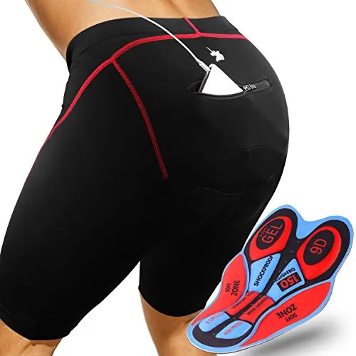 GRAT.UNIC Pantaloncini Ciclismo,Pantaloncini Ciclismo Biciclette,Ciclismo Uomo, Bicicletta Imbottiti 3D Leggeri e Traspirante Shorts per Uomo e Donna (Nero&Rosso, M)