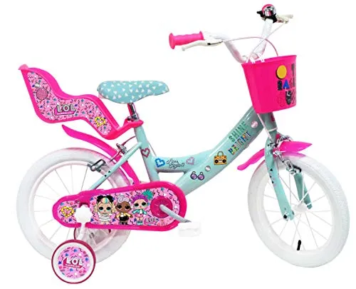 LOL - Bicicletta per bambini, 2 Freni, Rosa-Celeste, misura 14"