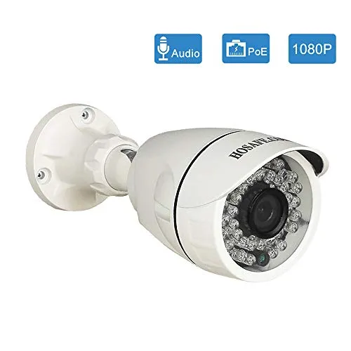 videocamera IP HOSAFE POE da esterno 1080P con audio, telecamera di sorveglianza di sicurezza domestica, visione notturna a 50 piedi, allarme rilevamento movimento, compatibile con NVV/software ONVIF