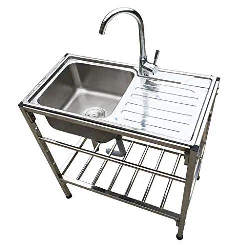 Lavelli da cucina Il lavello a Una Vasca in Acciaio Inossidabile da Cucina con Supporto per Tavolo può Lavare i Piatti e Affrontare Esterno Mobile