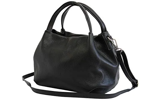 AmbraModa borsa a mano di donna, borsa a tracolla, borsa a spalla italiana in vera pelle dollaro GL023 (nero)