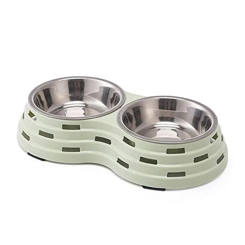 Ciotola per Cani Pet Doppia Ciotola in Acciaio Inox Gatto Cibo per Cani Ciotole Cibo Acqua Potabile Cucciolo Gattino Alimentatore Animali Domestici Stoviglie M33X18X6Cm V