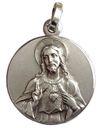 Medaglietta Sacro Cuore di Gesù In Argento 925-925 Sterling Silver Sacred Heart of Jesus Medal