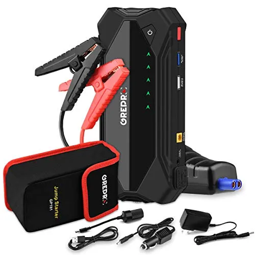 GREPRO Avviatore di Emergenza 18000mAh (Motori Fino a 8.0L Gas e 6.0L Diesel) Avviatore Batteria Auto per Veicoli di 12V Booster Avviamento Auto,Quick Charge 3.0 USB Port con Torcia a LED