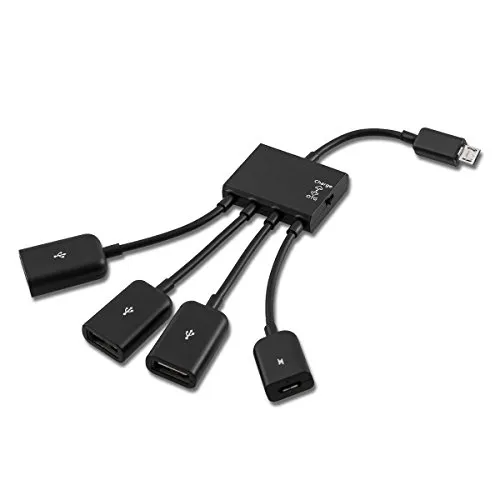 kwmobile Adattatore 4in1 Micro USB per Smartphone e Tablet - Distributore Micro-USB 4 Porte OTG Hub multiporta USB per Cellulare e Tab Pad - Nero