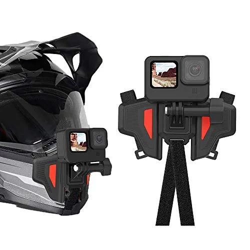 AuyKoo Aggiornato Supporto per Moto Casco per GoPro, Supporto Mento per Casco Pieghevole per Hero 10 9 8 7 6 5, Insta360, DJI Osmo e la Maggior Parte Delle Action Cam