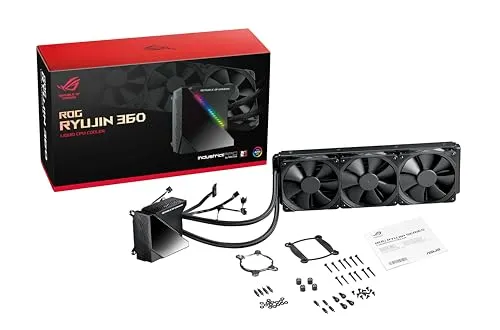 Asus ROG RYUJIN 360 Sistema di Raffreddamento per CPU All-In-One Liquid, Display OLED, Aura Sync RGB, Noctua Ippc 2000 Pwm, 3 Ventole di Raffreddamento da 120 mm, Nero