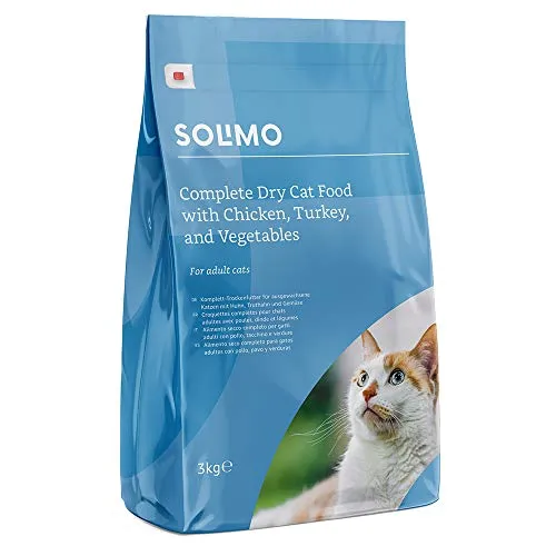 Marchio Amazon - Solimo Alimento secco completo per gatti adulti con pollo, tacchino e verdure, 3 confezioni da 3 kg