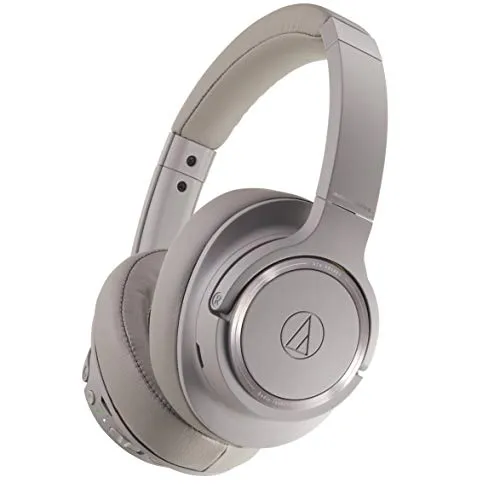 Audio Technica ATH-SR50BTBW Sound Reality Bluetooth Wireless Over-Ear Headphones High-Resolution Audio Foldable with Microphone includes Travel Pouch (Brown/Gray)