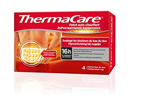 ThermaCare – Patch auto-riscaldante per la schiena, allevia i dolori nella parte bassa – 8 ore di calore costante – Scatola da 4 cerotti
