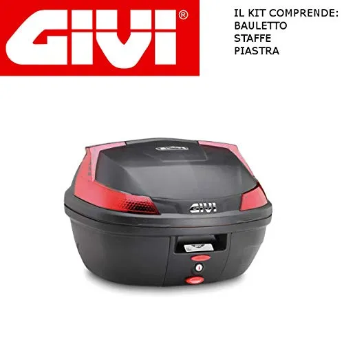 BAULETTO B37N + ATTACCO SR2133 MONOLOCK + PIASTRA M5M COMPATIBILE CON YAMAHA T MAX 530 2017 2019 GIVI CON CATADRIOTTI ROSSI