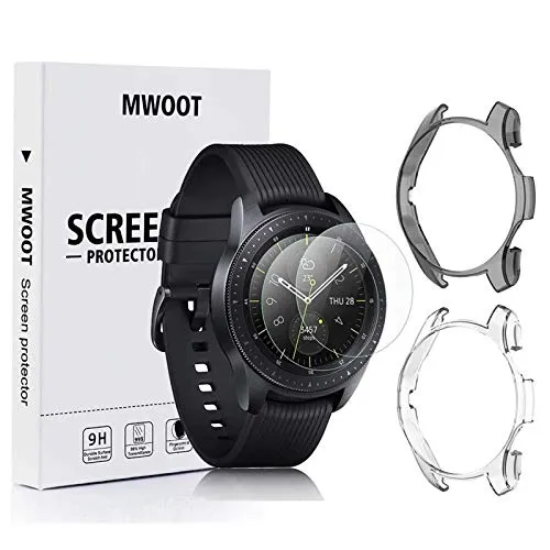 MWOOT 2 Pezzi Pellicola in Vetro Temperato e Custodie per Samsung Galaxy Watch 46MM e Samsung Gear S3 Frontier (Non con Classic) Bianco e Nero