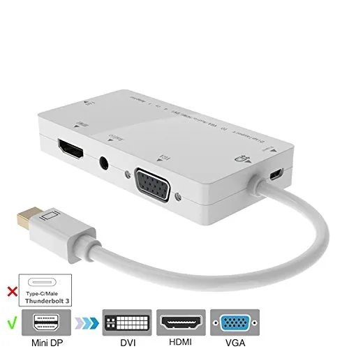 YIWENTEC 4-in-1 mini DisplayPort (compatibile Thunderbolt 2) a HDMI/DVI/VGA adattatore cavo con uscita audio convertitore bianco