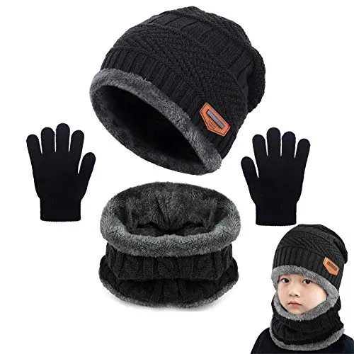 Yutdeng Beanie Sciarpa e Guanti Bambino Cappello Sciarpa Inverno Cappelli Invernali Bambino Natale Regalo per Bambini 3-10 anni