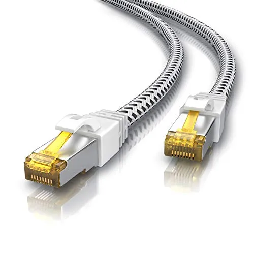 CSL - 5m Cavo di Rete di Alta qualitá in fibra di cotone - Cat.7 Ethernet Gigabit LAN RJ45-10 100 1000 Mbit s - Cavo Patch – SFTP PIMF - Compatibile con Cat.5 Cat.5e Cat.6 - Bianco da 5 metri