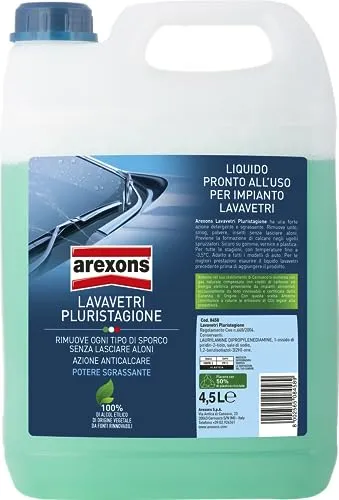AREXONS LAVAVETRI PLURISTAGIONE -3.5 °C Liquido lavavetri auto 4.5 l per tergicristalli pronto all'uso, detergente vetri , azione sgrassante, rimuove ogni tipo di sporco, azione anticalcare