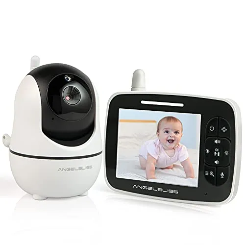 Angelbliss Vigilabebés con Cámara, 3.5 con pantalla LCD digital audio Baby monitor, canciones de cuna，audio bidireccional babyphone, Vigilancia de la Temperatura de Visión Nocturnay, blanco