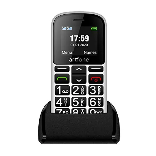 artfone CS188 Telefono Cellulare per Anziani con Tasti Grandi, 2G GSM Telefono per Anziani Pulsante SOS e Sblocco Laterale Base di Ricarica Torcia Elettrica Facile da Usare per Gli Anziani -Bianca